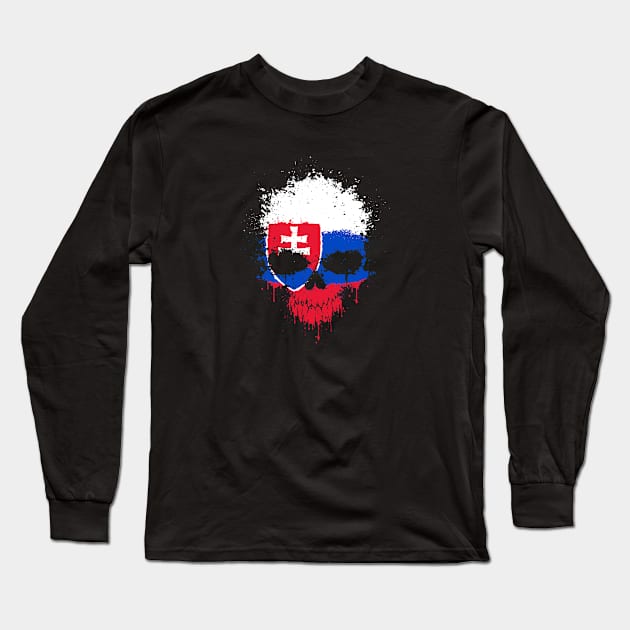 Chaotic Slovakian Flag Splatter Skull Long Sleeve T-Shirt by jeffbartels